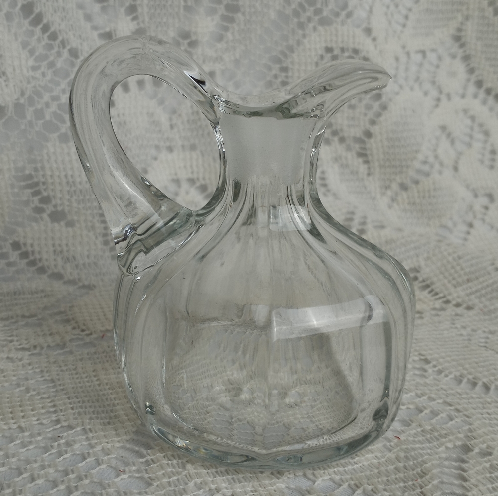 Antique Heisey Blown Glass Clear Crystal Cruet Paneled Sides Signed 4"